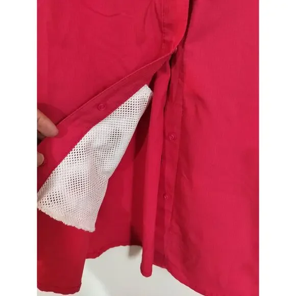 3568) Columbia Women Fuchsia PFG Vented Button Down Short Sleeve Shirt XL - Picture 7 of 9